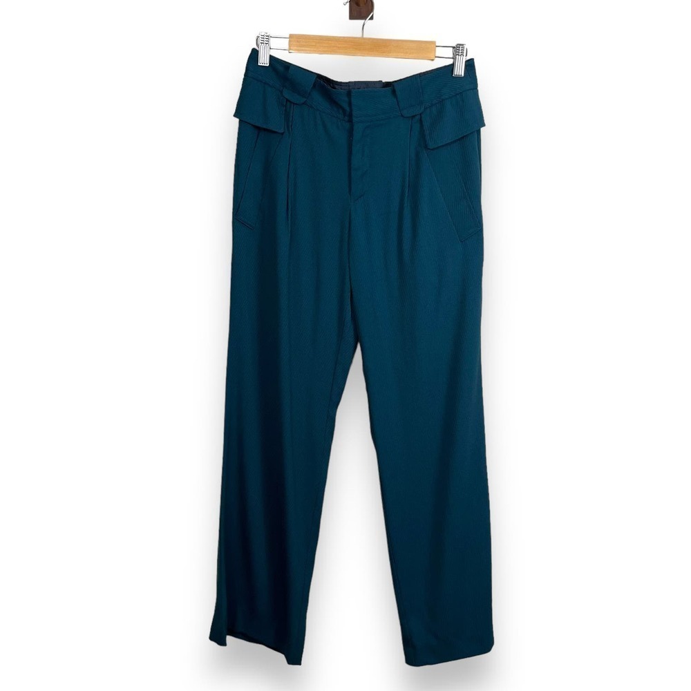 Nanette Lepore Pants Womens 2 Blue Teal Wool Textured Wide Leg Trouser